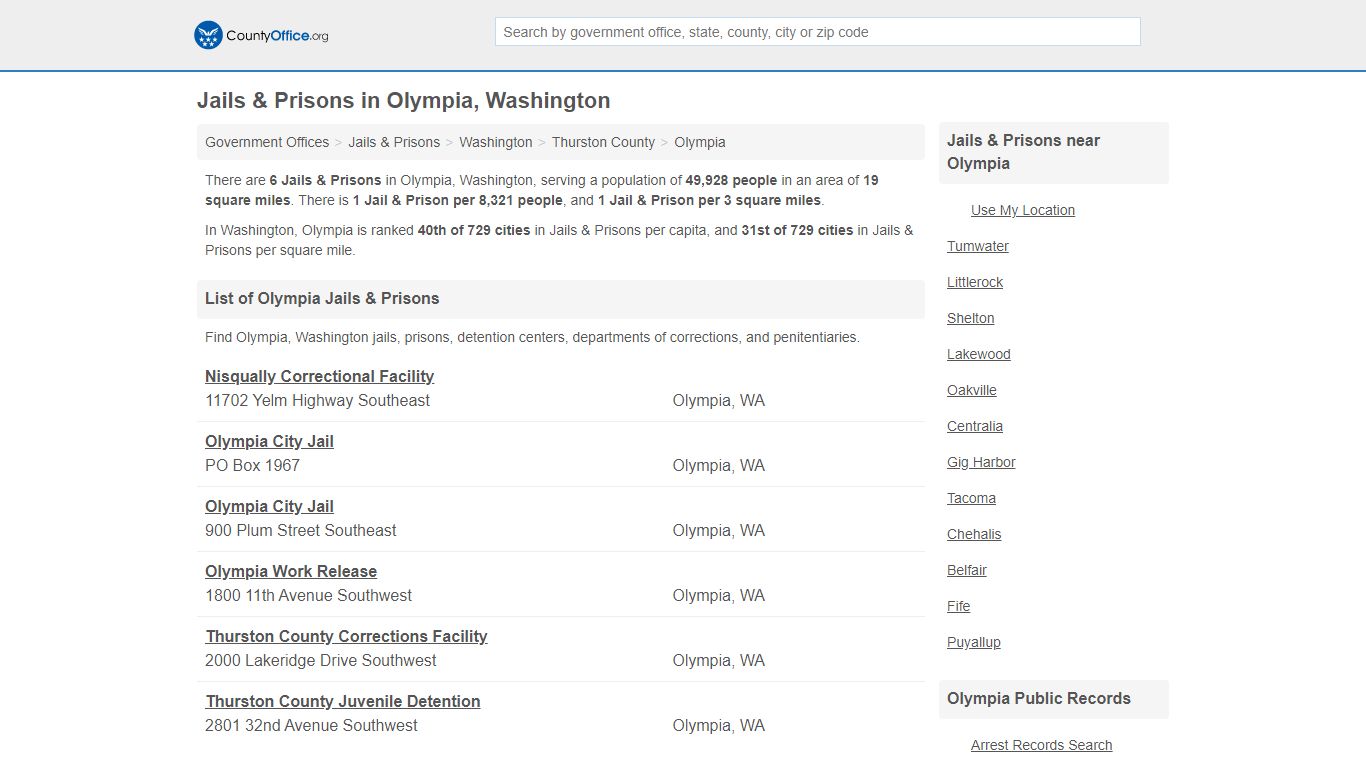 Jails & Prisons - Olympia, WA (Inmate Rosters & Records)